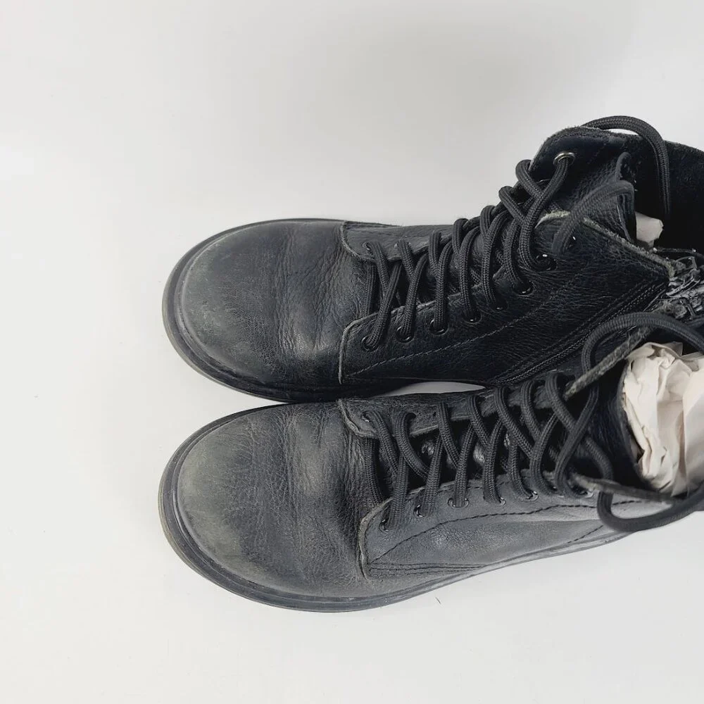 Dr. Martens Girl's Black Pascal Mono 1460 Leather Ankle Moto‎ Boots Size 2